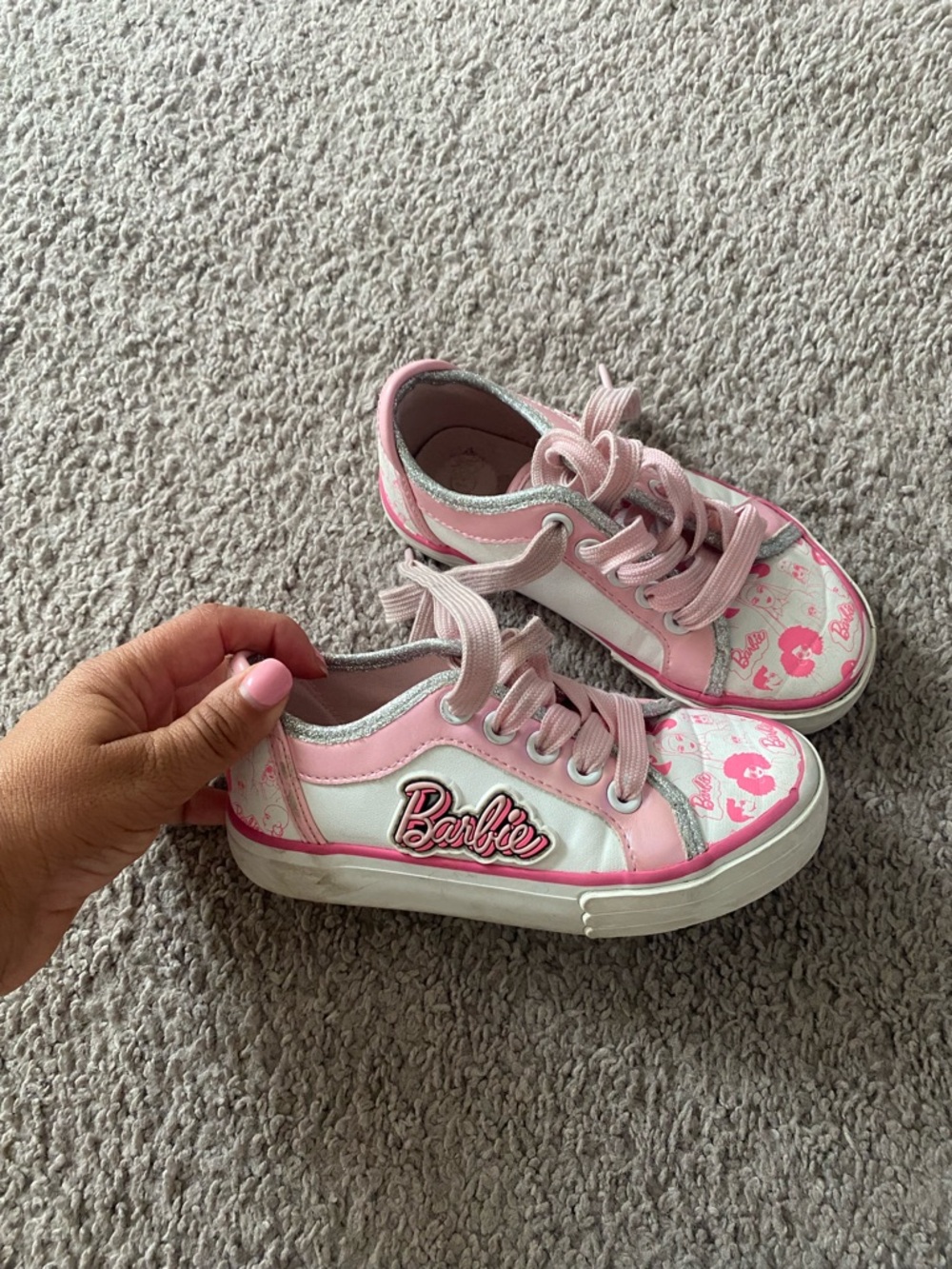 Barbie White and Light Pink Kids Sneakers with Logo Accent